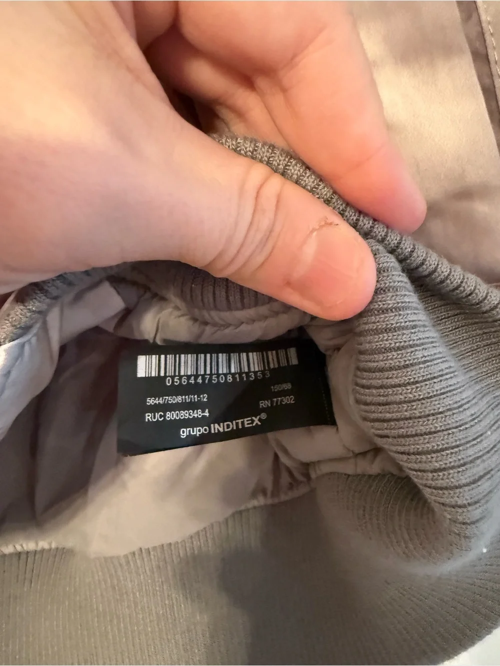 ZARA Light Gray Bomber Jacket with Gray Ribbed Collar